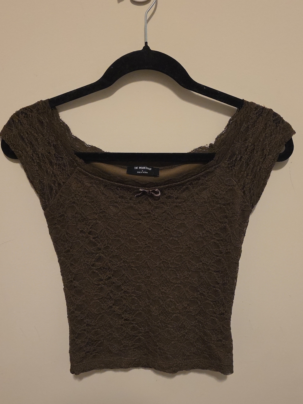 The Workshop Lace Bow Baby Tee Coquette Top